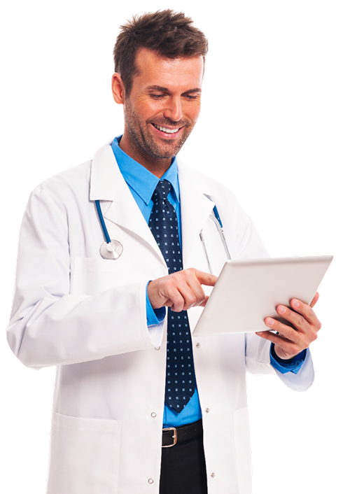 Médico con tableta